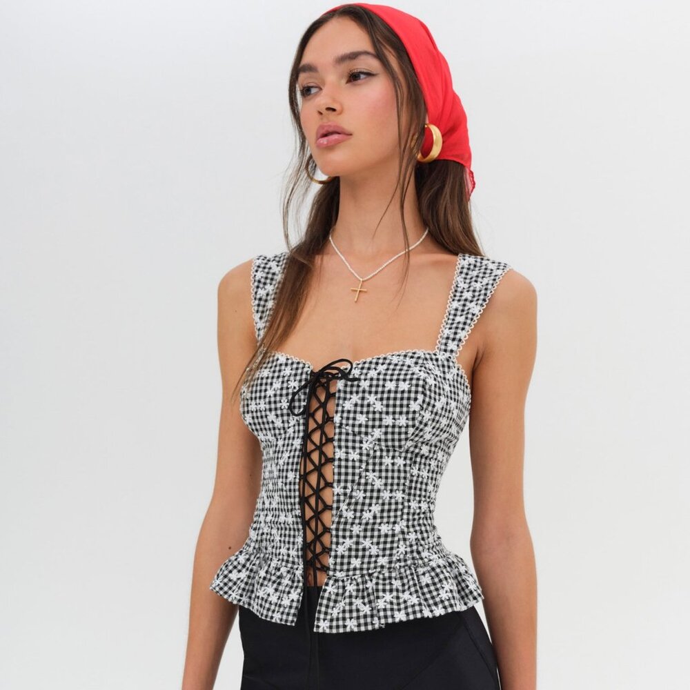 For Love & Lemons Mimi Corset Top Size MM / Black